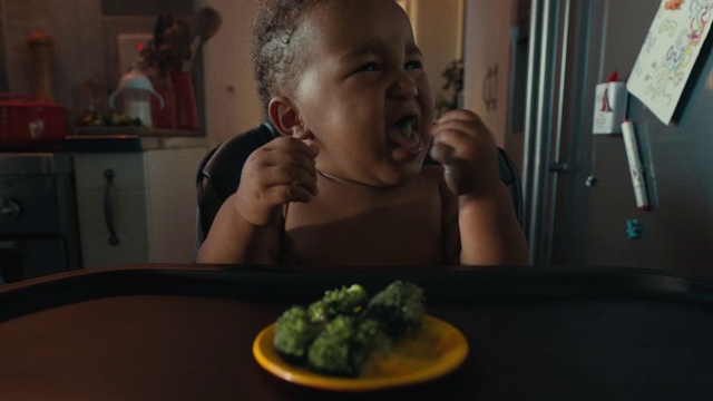 Video Reference: Chin, Tableware, Food, Mouth, Table, Plate, Finger, Food craving, Dishware, Toddler