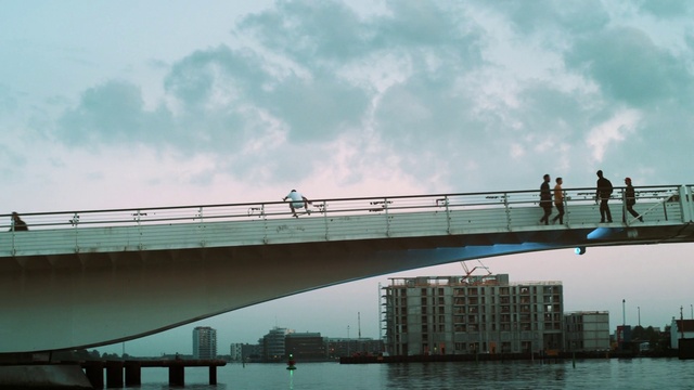 Video Reference: Sky, Water, Cloud, Daytime, Lake, Girder bridge, Line, Building, Bridge, Morning