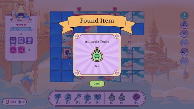 Video Reference: video game, fantasy, ui, popup, found item, item card, puzzle, cartoon, magic, inventory, interface, 2d game, pastel, card game, mobile game, screenshot