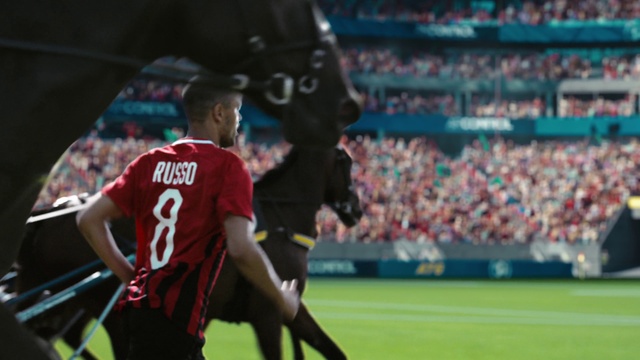 Video Reference: Shorts, Sports equipment, Sports uniform, Player, Ball game, Soccer, Fan, Jersey, Grass, Competition event