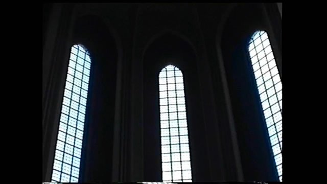 Video Reference: interior, architecture, arched windows, vaulted ceiling, cathedral, church, gothic, light, shadow, historic building, symmetry, vertical lines