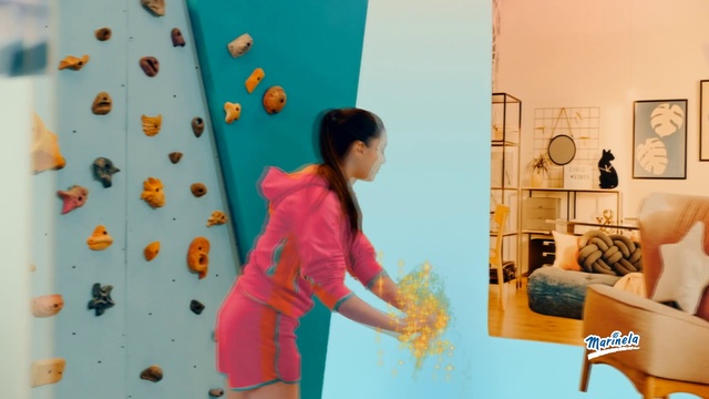 Video Reference: Joint, Climbing hold, Arm, Photograph, Azure, Textile, Orange, Sleeve, Yellow, Wall