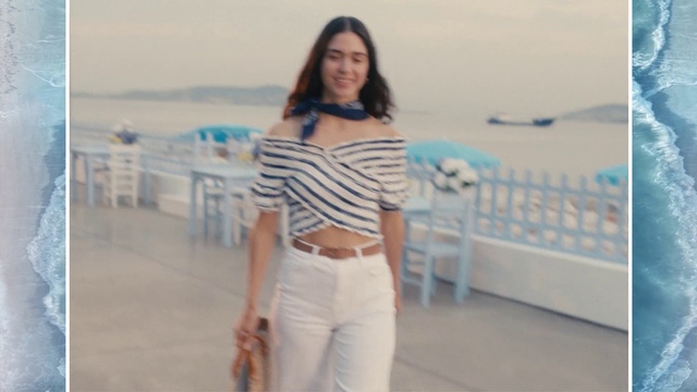 Video Reference: Face, Smile, Sky, Blue, Neck, Sleeve, Standing, Street fashion, Waist, Happy