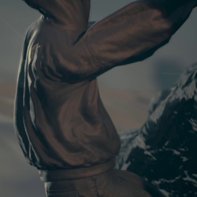 Video Reference: Outerwear, Sleeve, Gesture, Atmospheric phenomenon, Leather jacket, Slope, Human leg, Sportswear, Knee, Freezing