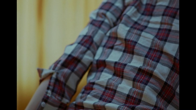 Video Reference: Tartan, Sleeve, Plaid, Pattern, Fixture, Tints and shades, Composite material, Electric blue, Collar, Natural material