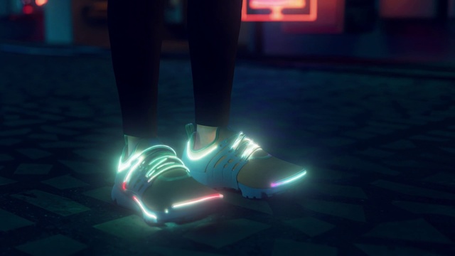 Video Reference: Light, Automotive lighting, Lighting, Entertainment, Sneakers, Thigh, Electric blue, Knee, Foot, Human leg