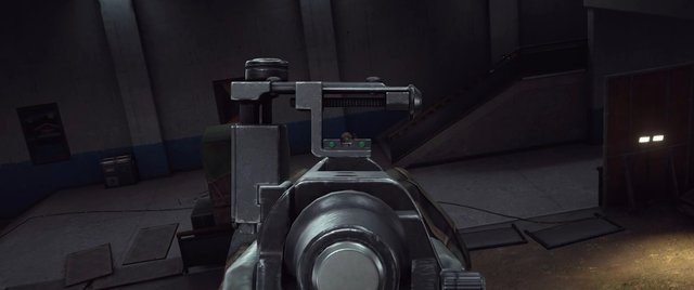 Video Reference: first-person, gun, firearm, aiming, weapon, industrial, interior, dark, metal, stairs, game, shooter, fps, tactical, corridor, 3d