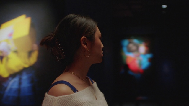 Video Reference: Earrings, Flash photography, Neck, Eyelash, Bun, Dress, Street fashion, Fashion design, Happy, Black hair