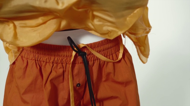 Video Reference: Outerwear, Dress shirt, Tie, Neck, Orange, Sleeve, Clothes hanger, Gesture, Collar, Fashion design