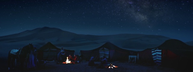 Video Reference: Sky, Atmosphere, Tent, Nature, Black, Natural environment, Biome, Landscape, House, Morning