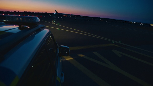 Video Reference: Sky, Vehicle, Automotive lighting, Hood, Road surface, Asphalt, Dusk, Automotive design, Car, Aircraft
