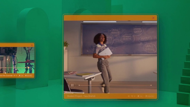 Video Reference: Green, Technology, Rectangle, Art, Screenshot, Room, Machine, Fashion design, Display device, Visual arts