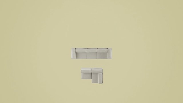 Video Reference: sofa, couch, furniture, interior, minimalist, studio, beige background, upholstered, modern, home decor, isolated, clean, neutral tones, sectional, 3d render