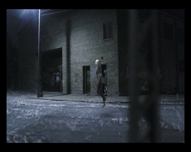 Video Reference: Window, Flash photography, Black-and-white, Building, Door, Midnight, Snow, Tints and shades, Space, Street light