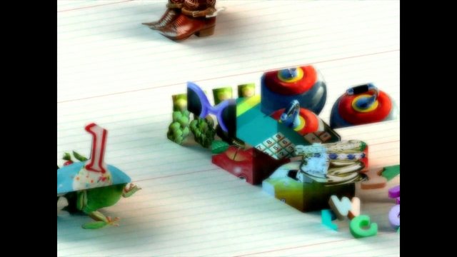 Video Reference: 3D animation, abstract, colorful, cartoon, blocks, paper background, numbers, objects, toy-like, illustration, digital art, surreal, letters, shapes