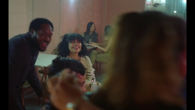 Video Reference: Smile, Happy, Event, Fun, Conversation, Crowd, Room, T-shirt, Night, Formal wear