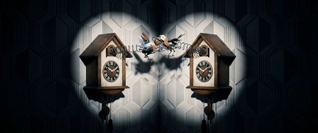 Video Reference: wall clock, vintage, mechanical, birds, kinetic sculpture, interior decor, symmetry, spotlight, wall art, ornamental, timepiece, fantasy, wooden, modern background