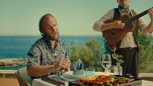 Video Reference: Sky, Tableware, Water, Guitar accessory, Table, Guitar, Food, String instrument, Leisure, Plucked string instruments