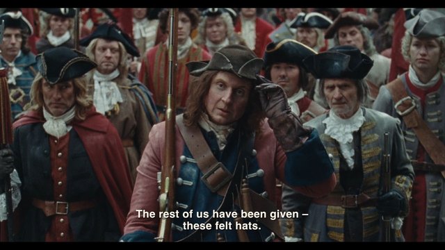 Video Reference: historical drama, soldiers, military uniform, tricorn hat, period costume, group portrait, crowd, reenactment, old film, subtitle, historical scene, war