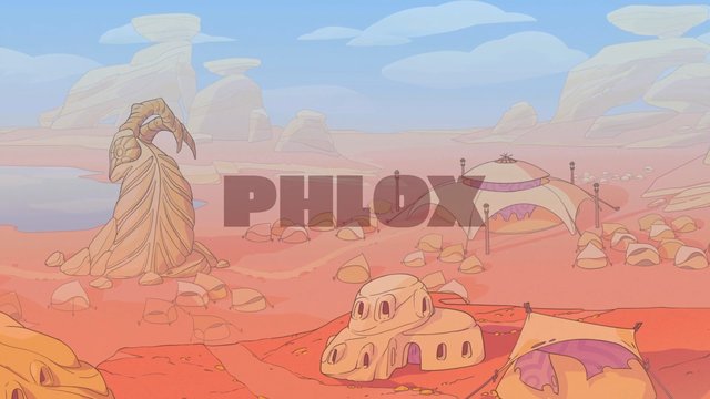 Video Reference: animated, desert, landscape, cartoon, pastel, rock formations, tents, village, sky, clouds, fantasy, environment, outdoor, illustration, watermark