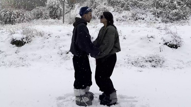 Video Reference: Plant, Photograph, Snow, White, Vertebrate, People in nature, Standing, Mammal, Gesture, Freezing