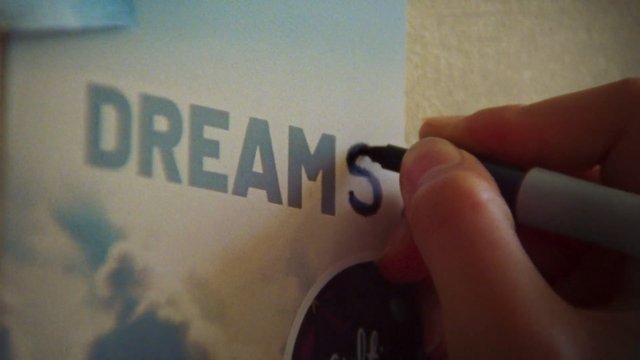 Video Reference: hand, marker, writing, text, dreams, close-up, poster, wall, art, drawing, creative, quote, craft, indoor, personal