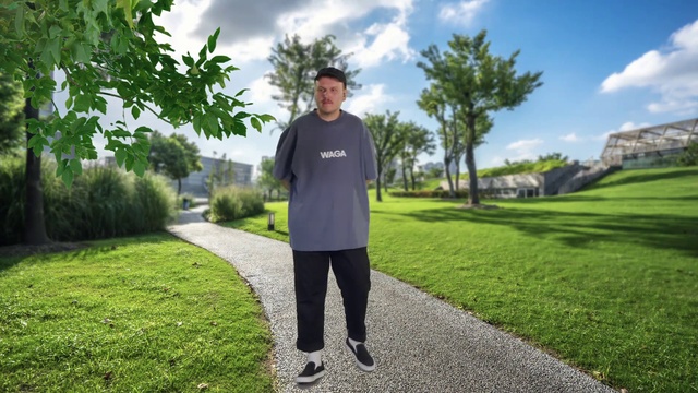 Video Reference: Cloud, Sky, Plant, Green, Leaf, Hat, People in nature, Tree, Asphalt, Sunlight