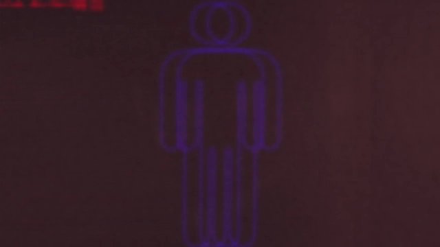 Video Reference: neon, icon, person, symbol, sign, dark background, abstract, glow, purple, minimal, blurry, silhouette