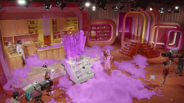 Video Reference: Decoration, Purple, Fashion, Lighting, Interior design, Architecture, Pink, Chair, Entertainment, Violet