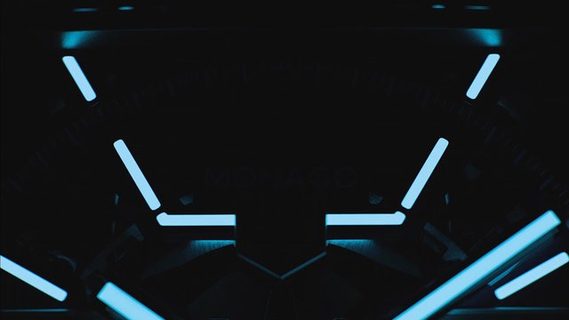 Video Reference: abstract, dark, neon, cyan, glowing, geometric, symmetry, close-up, futuristic, circular, lighting, mechanical, tech, pattern