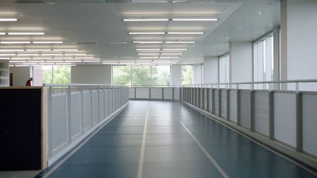 Video Reference: Property, Building, Fixture, Hall, Interior design, Floor, Flooring, Line, Shade, Window