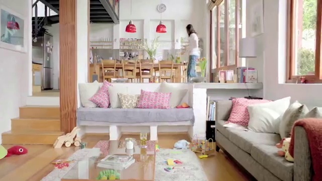 Video Reference: Couch, Furniture, Table, Building, Product, Purple, Living room, Interior design, Comfort, Wood