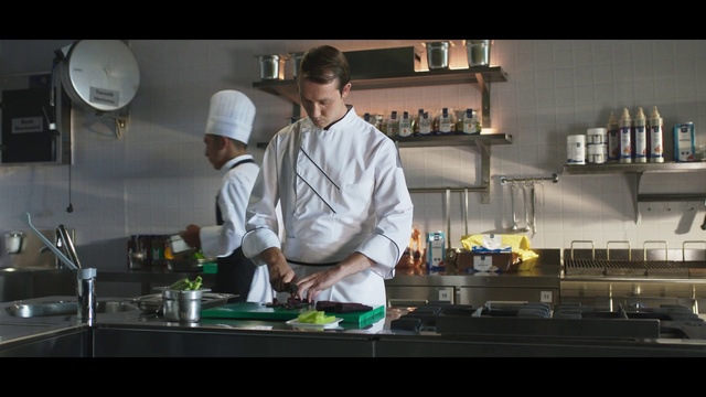 Video Reference: Chefs uniform, Chef, Tableware, Countertop, Chief cook, Cooking, Kitchen, Bottle, Service, Barware