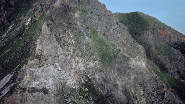 Video Reference: Sky, Mountain, Bedrock, Terrain, Formation, Outcrop, Slope, Fault, Grass, Landscape