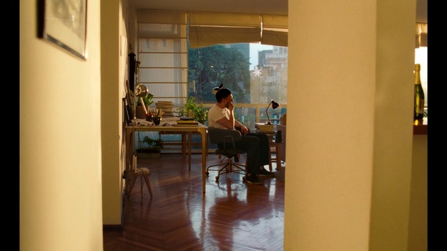 Video Reference: Chair, Desk, Wood, Flooring, Floor, Picture frame, Hall, Hardwood, Table, Houseplant