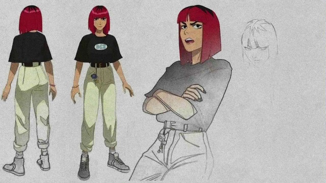 Video Reference: Hairstyle, Vertebrate, Sleeve, Mammal, Font, Art, Thigh, Fictional character, Illustration, Pattern