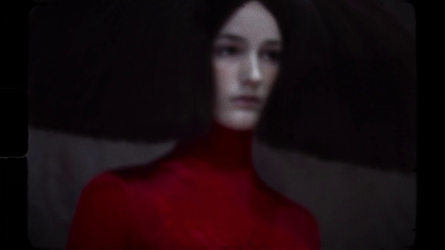 Video Reference: Lip, Eyelash, Jaw, Neck, Flash photography, Chest, Fashion design, Cg artwork, Art, Darkness