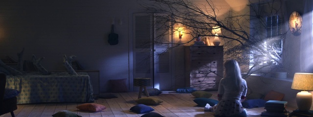 Video Reference: Light, Black, Building, Lighting, Plant, Interior design, Tree, Twig, Tints and shades, Midnight