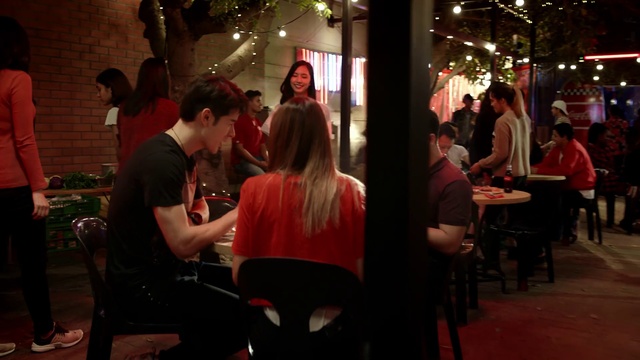 Video Reference: Furniture, Shirt, Chair, Table, Fashion, Orange, Entertainment, Interaction, Fun, Leisure