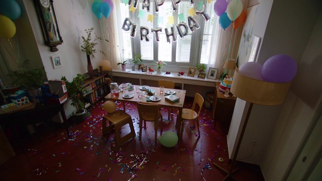 Video Reference: Property, Decoration, Table, Purple, Lighting, Chair, Interior design, Houseplant, Balloon, Pink