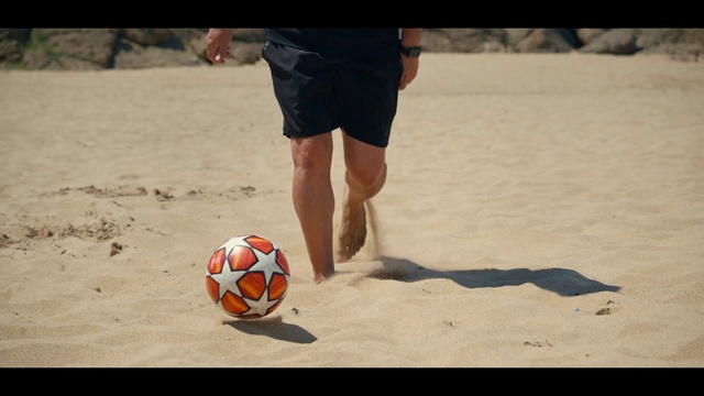 Video Reference: Shorts, Sports equipment, Soccer, Beach soccer, Football, Ball, Beach, People on beach, Player, Fun