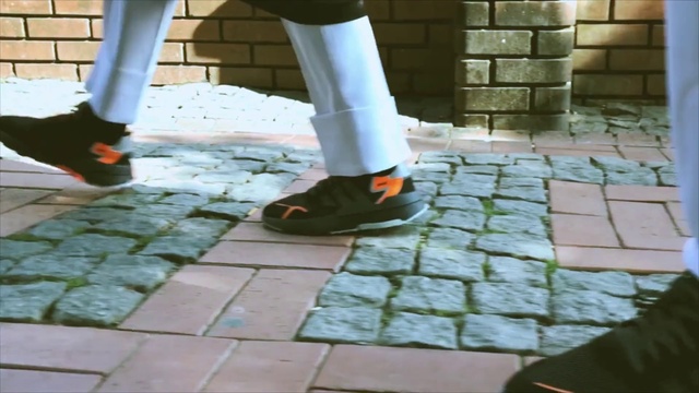 Video Reference: Shoe, Photograph, Leg, Black, Textile, Road surface, Street fashion, Flooring, Floor, Thigh