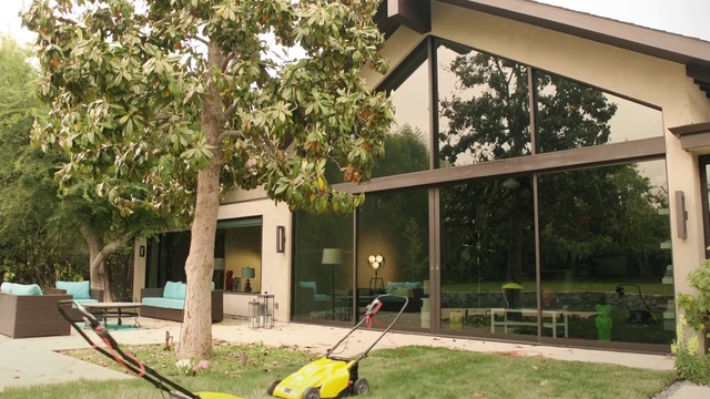 Video Reference: Plant, Building, Leaf, Tree, Shade, Grass, Yellow, Land lot, Mower, Leisure