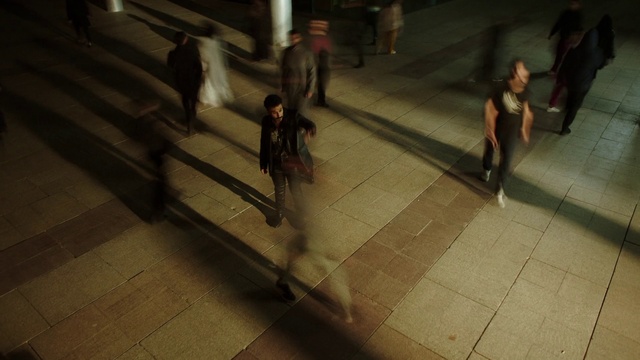 Video Reference: Road surface, Floor, Flooring, Sidewalk, Tints and shades, Road, City, Stairs, Pedestrian, Darkness