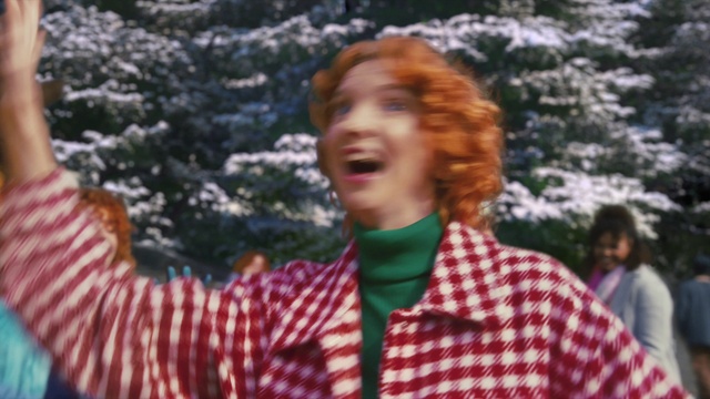 Video Reference: People in nature, Happy, Gesture, Tartan, Snow, Tree, Smile, Plaid, Fun, Event