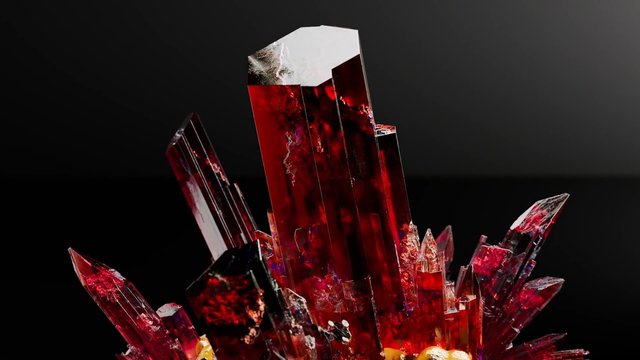 Video Reference: red crystal, abstract, shards, gemstone, glass, macro, dark background, glossy, translucent, prismatic, fantasy, close-up
