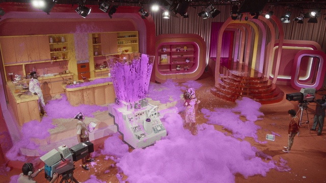 Video Reference: Decoration, Purple, Fashion, Lighting, Interior design, Architecture, Pink, Chair, Building, Violet