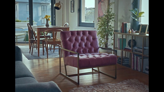 Video Reference: Furniture, Plant, Property, Table, Window, Couch, Building, Picture frame, Wood, Purple