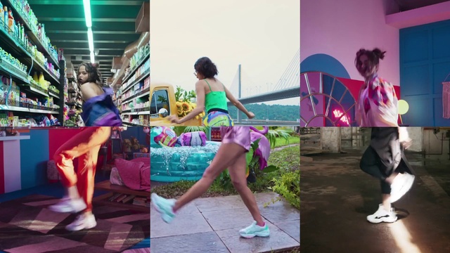 Video Reference: Shoe, Leg, Thigh, Brassiere, Eyewear, Pink, Sky, Street fashion, Leisure, Sneakers