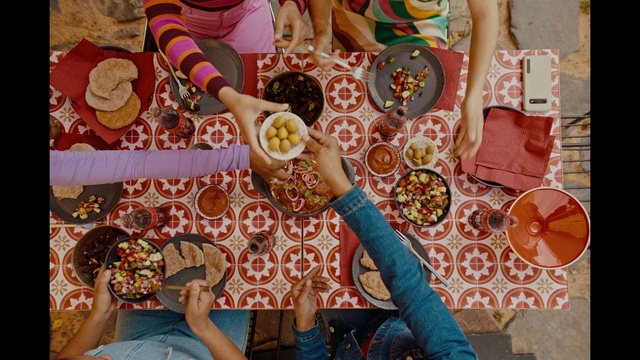 Video Reference: Food, Tableware, Orange, Textile, Yellow, Cuisine, Community, Plate, Leisure, Recreation